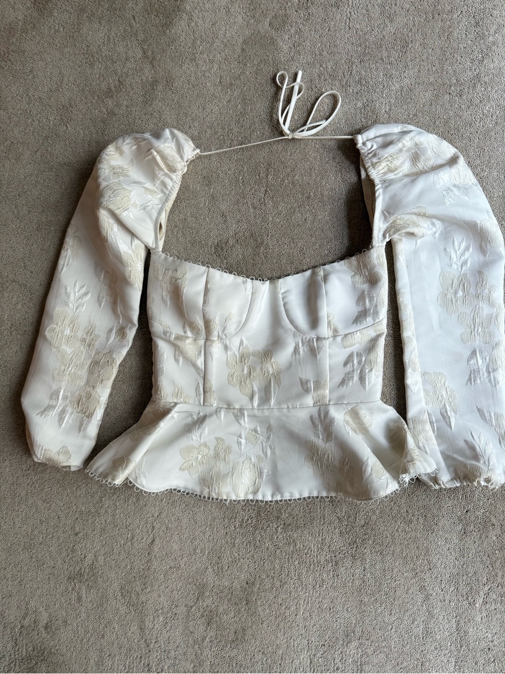 V. Chapman Cream Floral Jacquard Peplum Corset Top